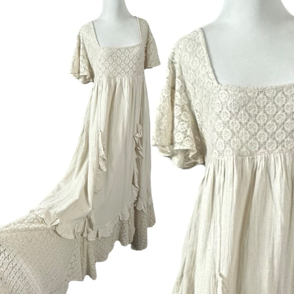 Free People Ethereal Bohemian Bring The Romance Midi Maxi Dress Neutral Large - Picture 8 of 15